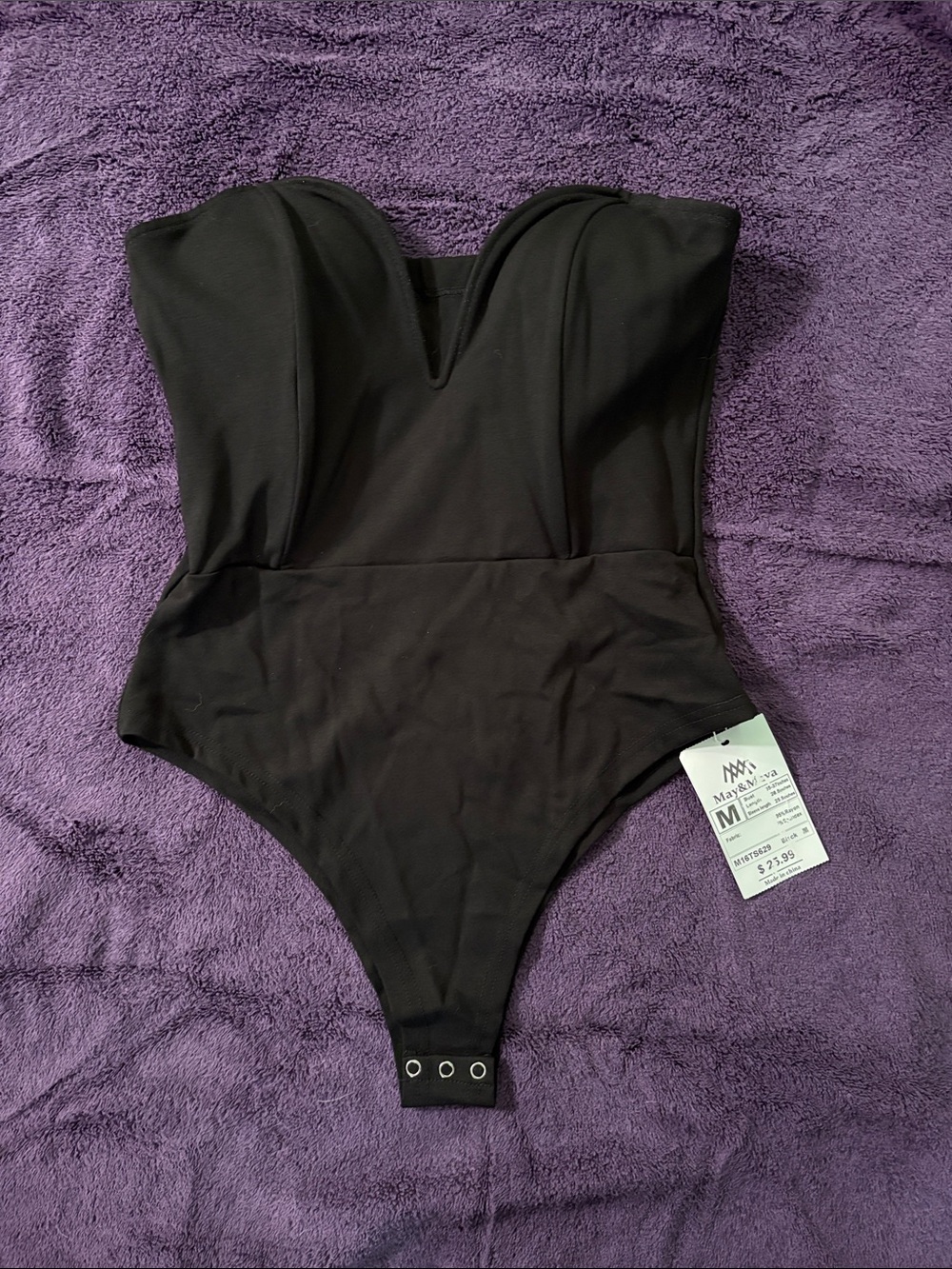 Black Strapless One-Piece Bodysuit - Bustier Style